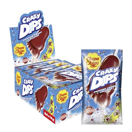 Chupa Chups Crazy Dips Cola, enthält 24 Stück, erfrischend-süßer Cola-Geschmack, geeignet für Geburtstag, Halloween, Weihnachten, 24 x 14g Chupa Chups Crazy Dips Cola, enthält 24 Stück, erfrischend-süßer Cola-Geschmack, geeignet für Geburtstag, Halloween, Weihnachten, 24 x 14g von Chupa Chups