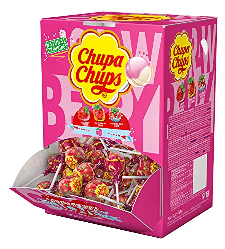 Chupa Chups Lollis Strawberry Lover, VerschiedeneErdbeer- Geschmacksrichtungen, Erdbeer-Lollis für den puren Genuß, 150er Box von Chupa Chups