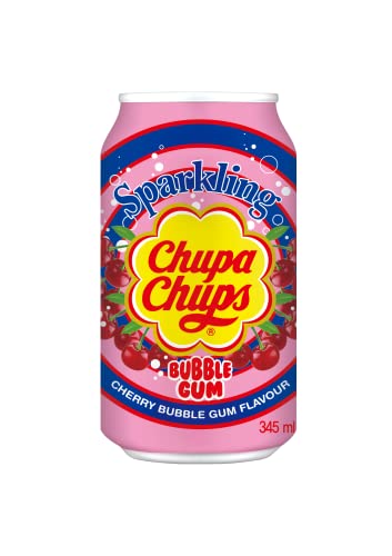 Chupa Chups Sparkling Bubble Gum Cherry Drink, prickelnde Kirsch-Kaugummi Limonade, 24 Dosen mit Pfand, 24 x 345 ml von Chupa Chups