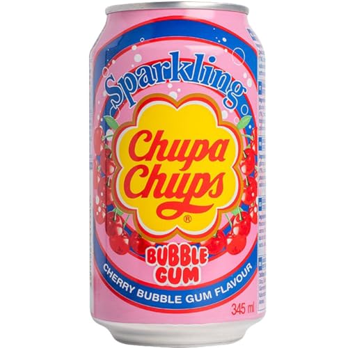 Chupa Chups Sparkling Bubble Gum Cherry Drink, prickelnde Kirsch-Kaugummi Limonade, 24 Dosen mit Pfand, 24 x 345 ml von Chupa Chups