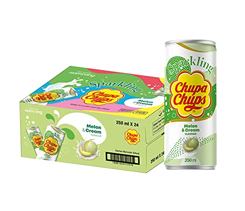 Chupa Chups Sparkling Melon Cream Drink, prickelnde Melonen-Sahne Limonade, 24 Dosen mit Pfand, 24 x 250 ml von Chupa Chups