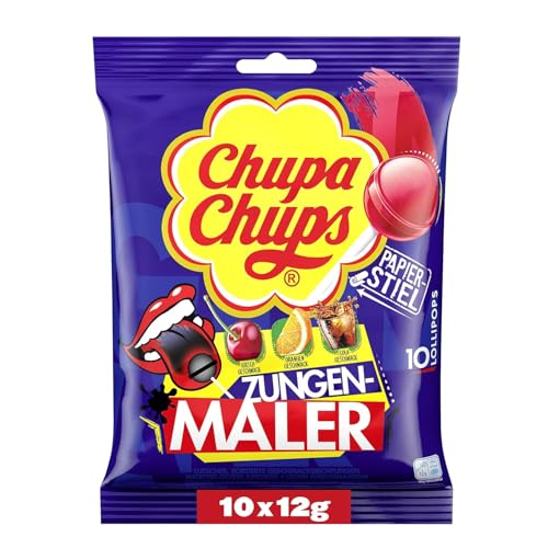 Chupa Chups Zungenmaler Lutscher, Nachfüllbeutel 10 Stück, Färben die Zunge, ohne künstliche Farbstoffe, Perfekt für Weihnachten von Chupa Chups