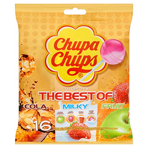 Chupa Chups the Best of mit Geschmack von: Erdbeer-, Apfel-, Cola- und Erdbeermilch 192 g. von Chupa Chups