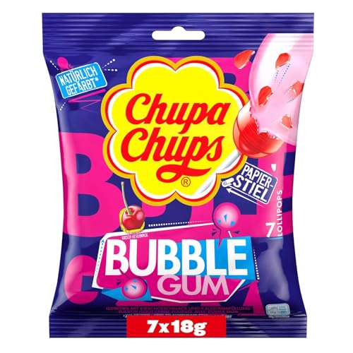 Chupa Chups Lutscher Multi, Maxi Bubble Gum, Nachfüll-Beutel mit 7 Lollipops, erfrischend-süßer Bubble-Gum-Geschmack, geeignet für Geburtstag, 7 x 18g Chupa Chups Lutscher Multi, Maxi Bubble Gum, Nachfüll-Beutel mit 7 Lollipops, erfrischend-süßer Bubble-Gum-Geschmack, geeignet für Geburtstag, 7 x 18g von Chupa Chups