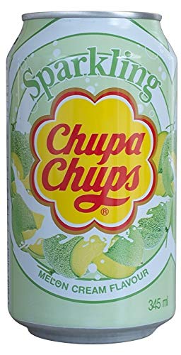 Chupa Chups Sparkling Melon & Cream Flavour Soda (24 x 0,345L Dose) EINWEG inkl. gratis FiveStar Kugelschreiber von Chups