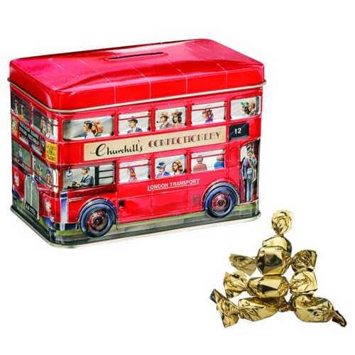 Churchill's® | Original weiche Karamellcreme Bonbons | Englischer Metallbus mit Karamell | Spardose Bus Can + Bonbons von Mcties