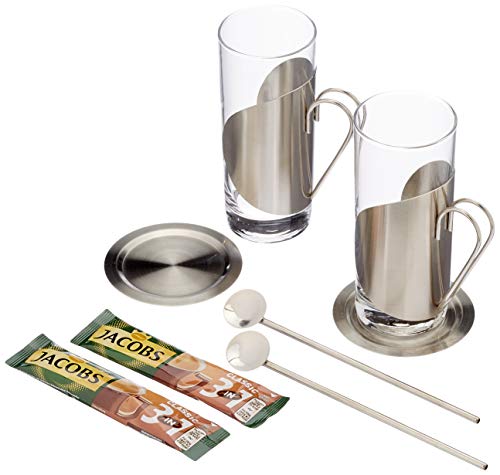 Geschenk Set Kaffee 3 in 1 mit je 2 Gläsern, Untersetzern und Trinkhalmlöffeln von Ci ArtWork
