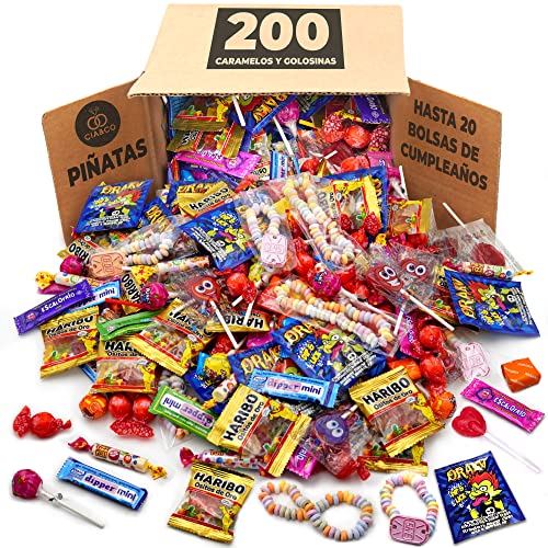 Mega Pack 200 Süßigkeiten, Bonbons und Candy von Cia&Co · Für Geburtstage, Piñatas, Kinderpartys, Weihnachten, Halloween · Bis zu 20 Geburtstagstüten · Jedes Stück einzeln verpackt von Cia&Co