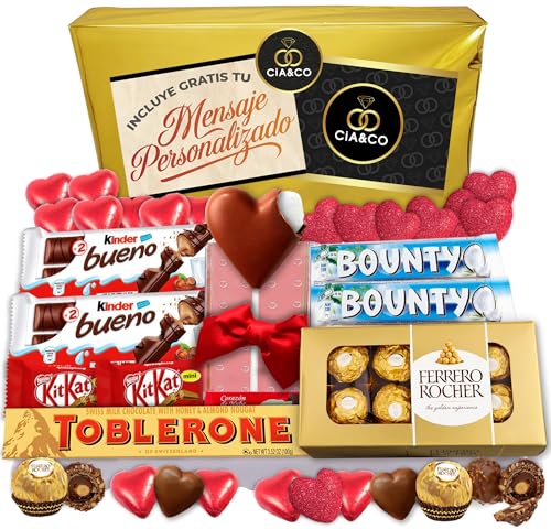 Süßes Geschenk mit Ferrero Rocher, Schokoherzen, Kinder Bueno und mehr – Ideal, um Liebe und Zuneigung zu Zeigen, Geschenktüte und Personalisierbare Karte Inklusive Süßes Geschenk mit Ferrero Rocher, Schokoherzen, Kinder Bueno und mehr – Ideal, um Liebe und Zuneigung zu Zeigen, Geschenktüte und Personalisierbare Karte Inklusive von Cia&Co