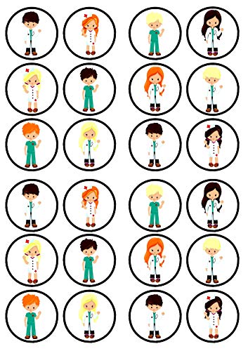 24 Nurses Krankenschwestern Ärzte Krankenhaus # 2 Scheiben essbare Cuprationencake Toppers - Stand Up Waffelkuchen Deko von Cian's Cupcake Toppers Ltd