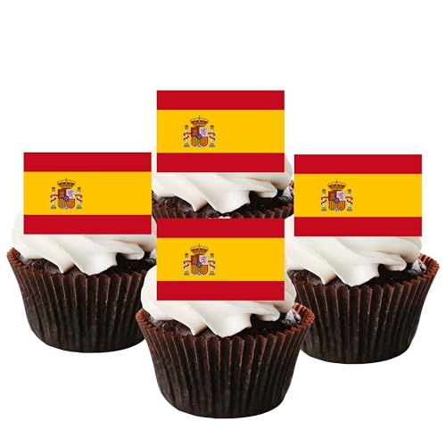 24 Spanische Flagge, essbare Premium-dick, gesüßte Vanille, Waffelpiqué, Reispapier, Cupcake-Dekorationen 24 Spanische Flagge, essbare Premium-dick, gesüßte Vanille, Waffelpiqué, Reispapier, Cupcake-Dekorationen von Cian's Cupcake Toppers Ltd