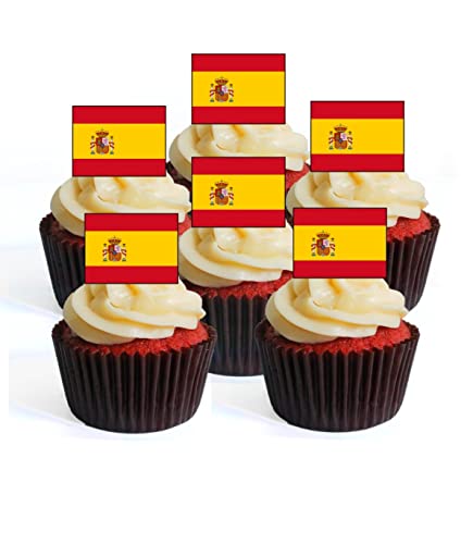 24 Spanische Flagge, essbare Premium-dick, gesüßte Vanille, Waffelpiqué, Reispapier, Cupcake-Dekorationen von Cian's Cupcake Toppers Ltd