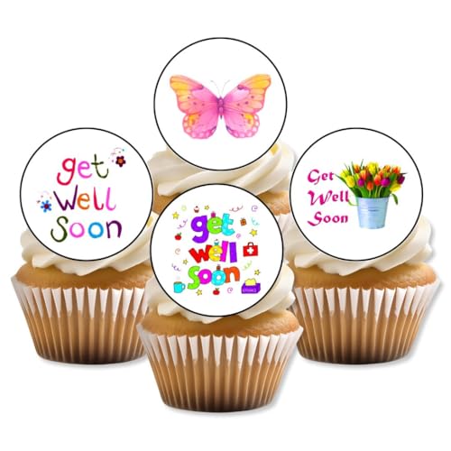 24 Stück Essbare Kuchendekoration mit Vanillegeschmack, gesüßt, essbares Reispapier, Kuchendekoration von Cian's Cupcake Toppers Ltd