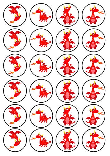 24 essbare Cupcake-Topper mit Drachen-Motiv – aufrecht stehende Scheibe aus Oblatenpapier von Cian's Cupcake Toppers Ltd