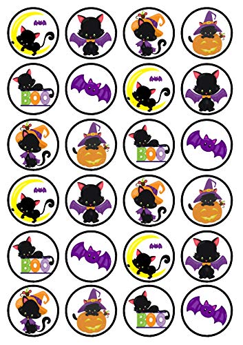 24 essbare Cupcake-Topper mit Halloween-Motiv – aufrecht stehende Scheibe aus Oblaten-Kuchendekorationen von Cian's Cupcake Toppers Ltd