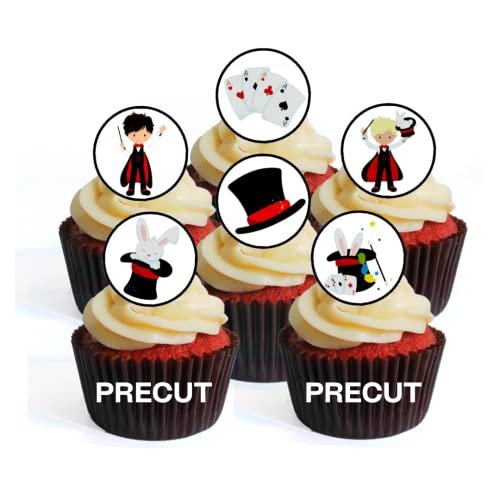 24 essbare Cupcake-Topper mit Magier-Jungen-Motiv – aufrecht stehende Scheibe aus Oblatenpapier. von Cian's Cupcake Toppers Ltd