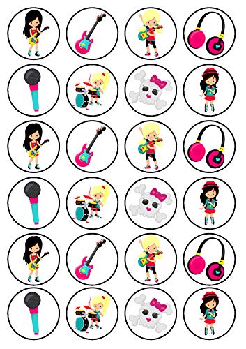 24 essbare Cupcake-Topper mit Musiker-Motiv, Motiv: Mädchen – aufrecht stehende Scheibe aus Oblatenpapier von Cian's Cupcake Toppers Ltd