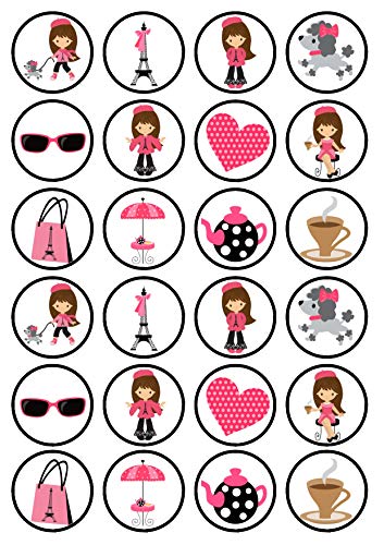 24 essbare Cupcake-Topper mit Paris-Motiv – stehende Scheibe aus Waffelpapier von Cian's Cupcake Toppers Ltd