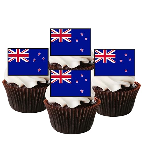 24 vorgeschnittene Cupcake-Topper mit neuseeländischer Flagge, essbare Kuchendekorationen, 4 x 3 cm von Cians Cupcake Toppers