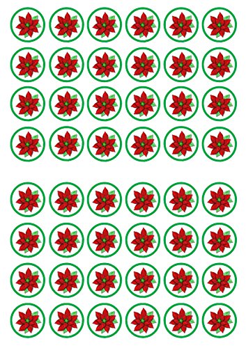 48 Christmas Poinsettia, 48 Weihnachten Weihnachtsstern, Essbare PREMIUM Dicke GEZUCKERTE Vanille, Reispapier Mini Cupcake Toppers, Cake Pops, Cookies für Wafer von Cian's Cupcake Toppers Ltd