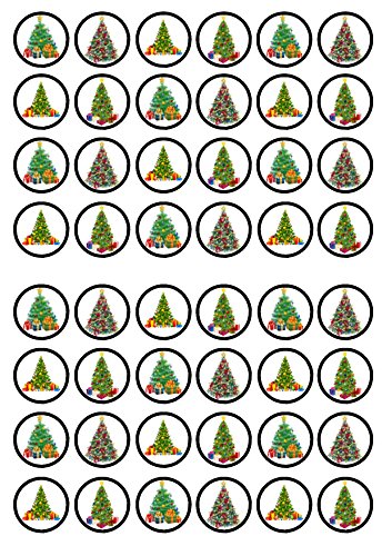48 Christmas Tree #2, 48 Weihnachtsbaum, Essbare PREMIUM Dicke GEZUCKERTE Vanille, Reispapier Mini Cupcake Toppers, Cake Pops, Cookies für Wafer von Cian's Cupcake Toppers Ltd