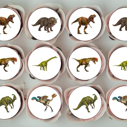 48 Dinosaurier-Aufsätze, essbar, Premium-Dicke, gesüßt, Vanille, Oblaten-Reispapier, Mini-Cupcake-Topper, Cake Pops, Cookies von Cian's Cupcake Toppers Ltd