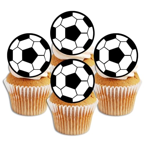 48 Football, Fußball, Essbare PREMIUM Dicke GEZUCKERTE Vanille, Reispapier Mini Cupcake Toppers, Cake Pops, Cookies für Wafer von Cian's Cupcake Toppers Ltd