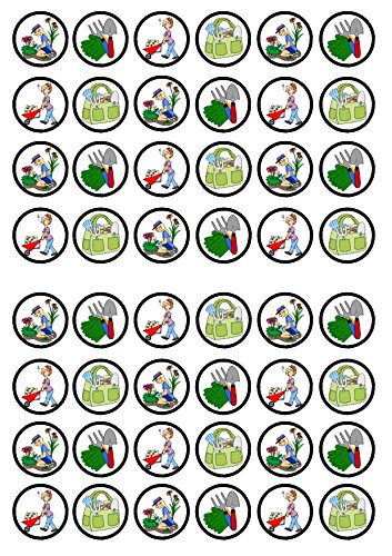 48 Gardener Gardening, Gartenarbeit, Essbare PREMIUM Dicke GEZUCKERTE Vanille, Reispapier Mini Cupcake Toppers, Cake Pops, Cookies für Wafer von Cian's Cupcake Toppers Ltd