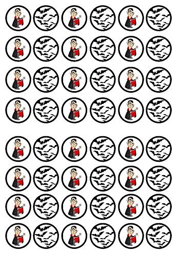 48 Vampir #2 Halloween Gruselige essbare Premium-Dicke gesüßt, Vanille gesüßt, Oblaten Reispapier Mini Cupcake Topper, Cake Pops, Cookies von Cian's Cupcake Toppers Ltd