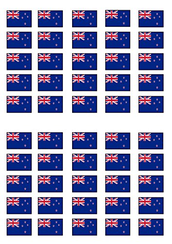 50 New Zealand Flag, Neuseeland Flagge, Essbare PREMIUM Dicke GEZUCKERTE Vanille, Reispapier Mini Cupcake Toppers, Cake Pops, Cookies für Wafer von Cian's Cupcake Toppers Ltd