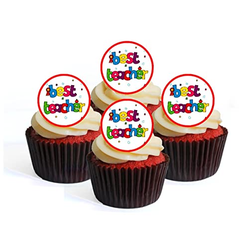 Best Teacher Edible PREMIUM THICKNESS SWEETENED VANILLA, Wafer Rice Paper Cupcake Toppers/Decorations by Cian's Cupcake Toppers Ltd von Cian's Cupcake Toppers Ltd