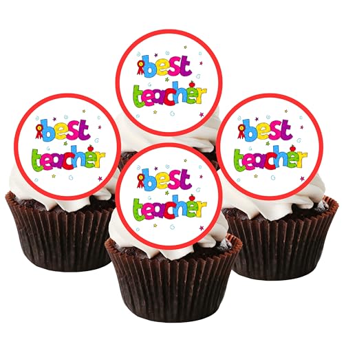 Best Teacher Edible PREMIUM THICKNESS SWEETENED VANILLA, Wafer Rice Paper Cupcake Toppers/Decorations by Cian's Cupcake Toppers Ltd von Cian's Cupcake Toppers Ltd