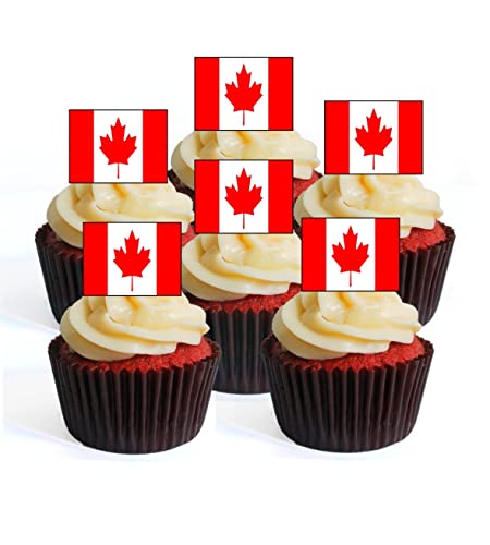 Canadian Canada Flag Edible PREMIUM THICKNESS SWEETENED VANILLA, Wafer Rice Paper Cupcake Toppers/Decorations by Cian's Cupcake Toppers Ltd von Cian's Cupcake Toppers Ltd