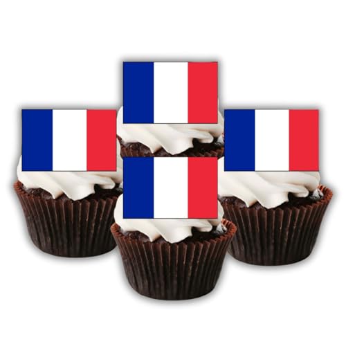 Cupcake-Topper mit französischer Flagge, essbar, dick, gesüßt, Vanille, Waffelpiqué, 24 Stück von Cian's Cupcake Toppers Ltd