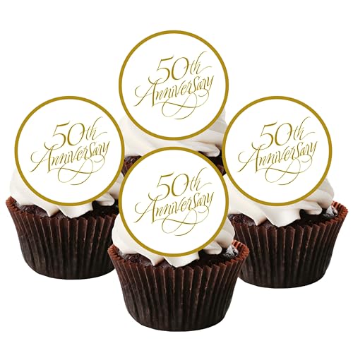 Cupcake-Topper zum 50. Hochzeitstag, essbar, dick, gesüßt, Vanille, Oblaten, Reispapier, 24 Stück von Cian's Cupcake Toppers Ltd