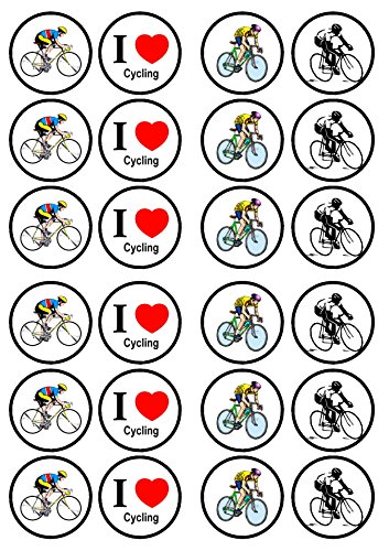 Cycling, Radfahren, Essbare PREMIUM Dicke GEZUCKERTE Vanille, Wafer Reispapier Cupcake Toppers/Dekorationen von Cian's Cupcake Toppers Ltd