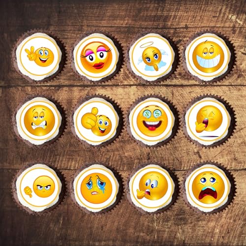 Emoji Edible PREMIUM THICKNESS SWEETENED VANILLA, Wafer Rice Paper Cupcake Toppers/Decorations by Cian's Cupcake Toppers Ltd von Cian's Cupcake Toppers Ltd