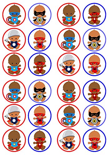 Essbare Cupcake-Topper mit Aufschrift „Baby Superhelden“ #2, Party-Mix, Rennen, Tortendekoration, 24 Stück von Cian's Cupcake Toppers Ltd