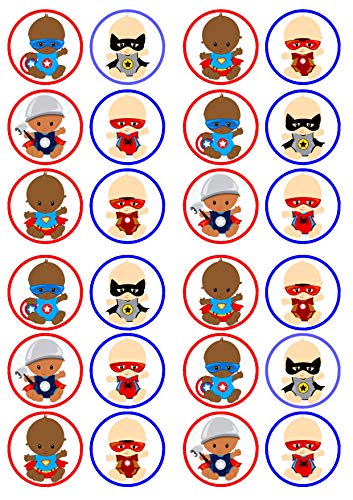 Essbare Cupcake-Topper mit Aufschrift „Baby Superhelden“ #3, Party-Mix, Rennen, Tortendekoration, 24 Stück Essbare Cupcake-Topper mit Aufschrift „Baby Superhelden“ #3, Party-Mix, Rennen, Tortendekoration, 24 Stück von Cian's Cupcake Toppers Ltd