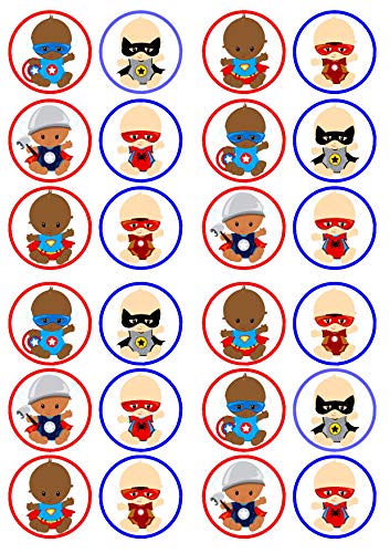 Essbare Cupcake-Topper mit Aufschrift „Baby Superhelden“ #3, Party-Mix, Rennen, Tortendekoration, 24 Stück von Cian's Cupcake Toppers Ltd