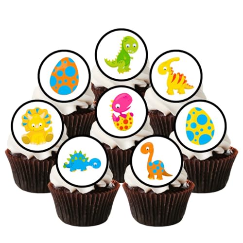 Niedliche essbare Dinosaurier-Cupcake-Topper, prähistorische Party-Kuchendekorationen mit Dino-Eiern und Baby-Dinosauriern, 24 x 4 cm (1,5 Zoll) Scheiben (ungeschnitten) Niedliche essbare Dinosaurier-Cupcake-Topper, prähistorische Party-Kuchendekorationen mit Dino-Eiern und Baby-Dinosauriern, 24 x 4 cm (1,5 Zoll) Scheiben (ungeschnitten) von Cians Cupcake Toppers