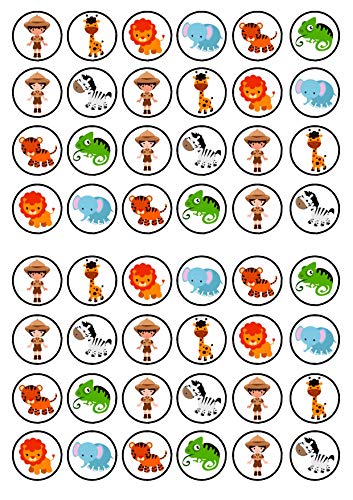 Essbare Cupcake-Topper mit Safari-Motiv, Dschungeltiere, 48 Stück von Cian's Cupcake Toppers Ltd
