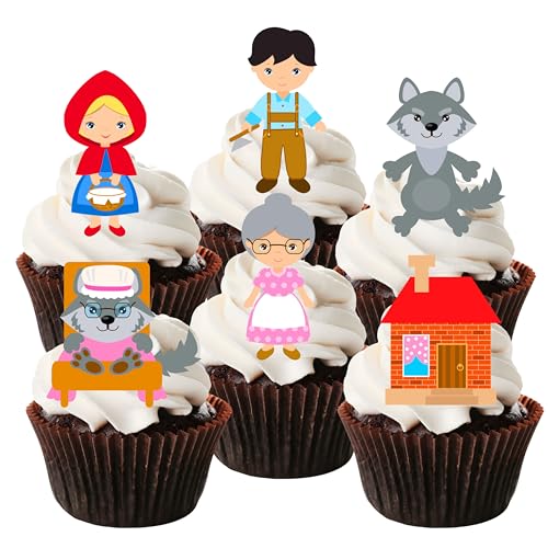 Vorgeschnittene Rotkäppchen Cupcake Toppers Essbare Geschichtenbuch Kuchen Topper Märchen Geburtstag Dekorationen Wald Kuchen Dekorationen Wolf Kuchen Topper Rotkäppchen Cupcakes Geschichtenbuch (24 von Cian's Cupcake Toppers Ltd