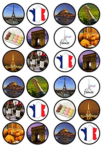 French Paris Theme Edible PREMIUM THICKNESS SWEETENED VANILLA, Wafer Rice Paper Cupcake Toppers/Decorations by Cian's Cupcake Toppers Ltd von Cian's Cupcake Toppers Ltd