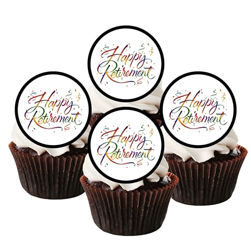 Happy Retirement Edible PREMIUM THICKNESS SWEETENED VANILLA, Wafer Rice Paper Cupcake Toppers/Decorations No.2 by Cian's Cupcake Toppers Ltd von Cian's Cupcake Toppers Ltd