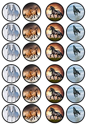 Horses Edible PREMIUM THICKNESS SWEETENED VANILLA, Wafer Rice Paper Cupcake Toppers/Decorations by Cian's Cupcake Toppers Ltd von Cian's Cupcake Toppers Ltd
