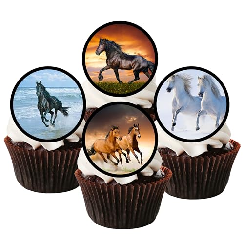 Horses Edible PREMIUM THICKNESS SWEETENED VANILLA, Wafer Rice Paper Cupcake Toppers/Decorations by Cian's Cupcake Toppers Ltd von Cian's Cupcake Toppers Ltd