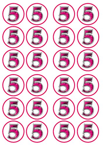 Pink Number 5, Rosa Anzahl 5, Birthday, Essbare PREMIUM Dicke GEZUCKERTE Vanille, Wafer Reispapier Cupcake Toppers/Dekorationen von Cian's Cupcake Toppers Ltd