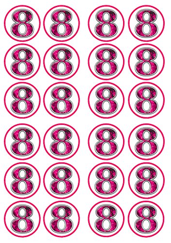 Pink Number 8, Rosa Anzahl 8, Essbare PREMIUM Dicke GEZUCKERTE Vanille, Wafer Reispapier Cupcake Toppers/Dekorationen von Cian's Cupcake Toppers Ltd