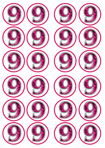 Pink Number 9, Rosa Anzahl 9, Essbare PREMIUM Dicke GEZUCKERTE Vanille, Wafer Reispapier Cupcake Toppers/Dekorationen von Cian's Cupcake Toppers Ltd